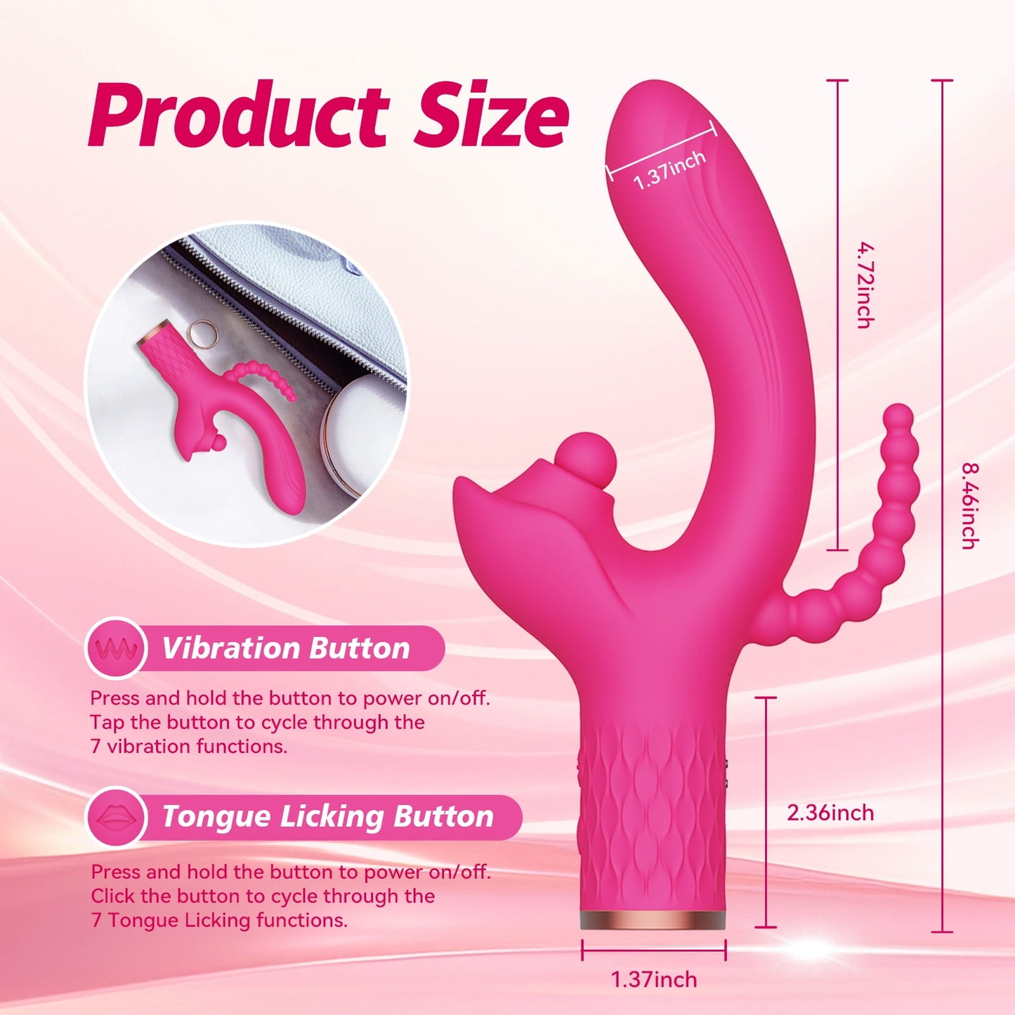 Women Rabbit Vibrator with 7 Pulsing & Vibrating Modes,G-Spot Vibrator Dildo with Anal Beads Plug,Couples Adult Sex Toys(Rose Red)