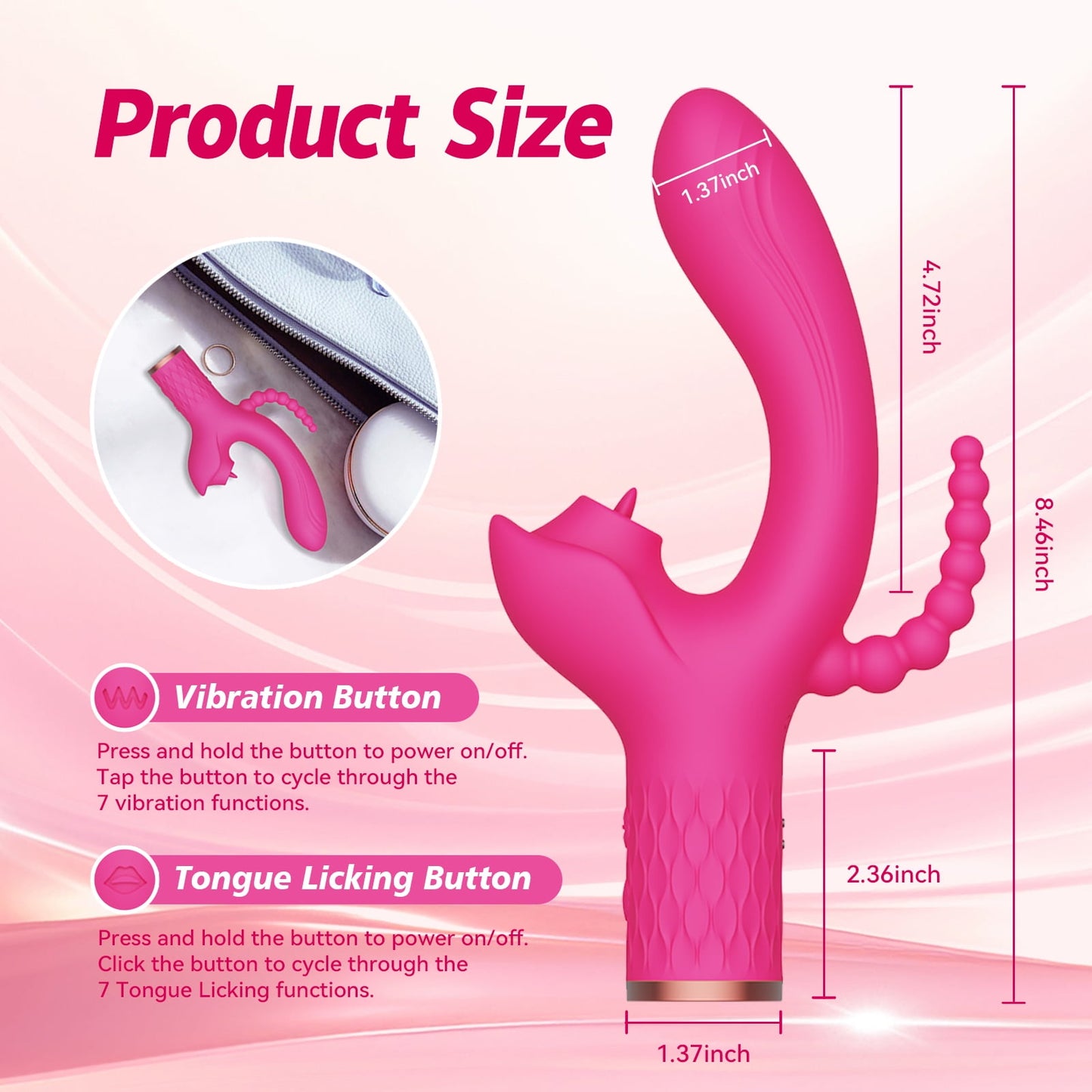 7 Licking & 7 Vibrating Mode Rabbit Vibrator,Women G-Spot Vibrator Dildo with Butt Plug Anal Beads,Adult Sex Toys for Couples(Rose Red)
