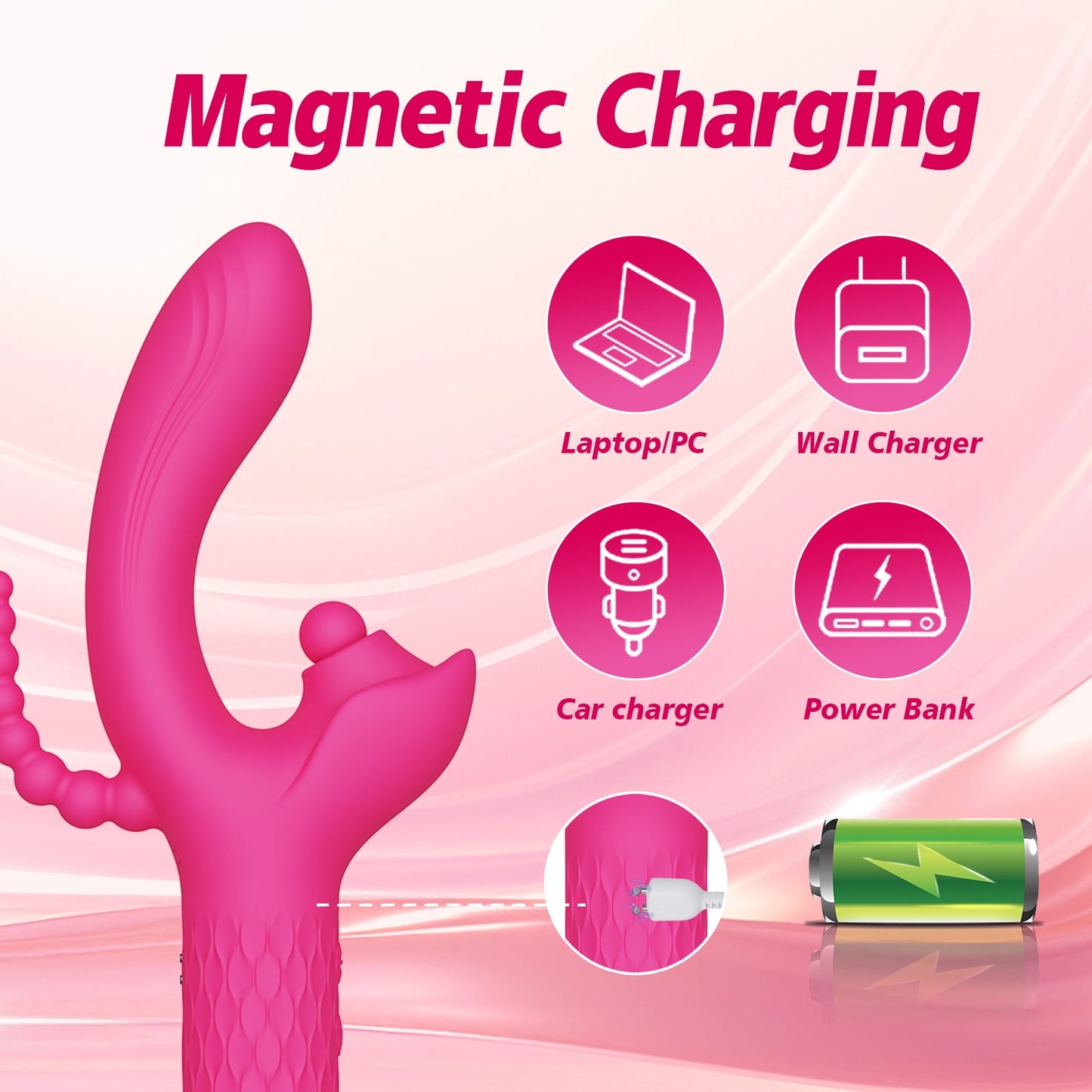 Women Rabbit Vibrator with 7 Pulsing & Vibrating Modes,G-Spot Vibrator Dildo with Anal Beads Plug,Couples Adult Sex Toys(Rose Red)