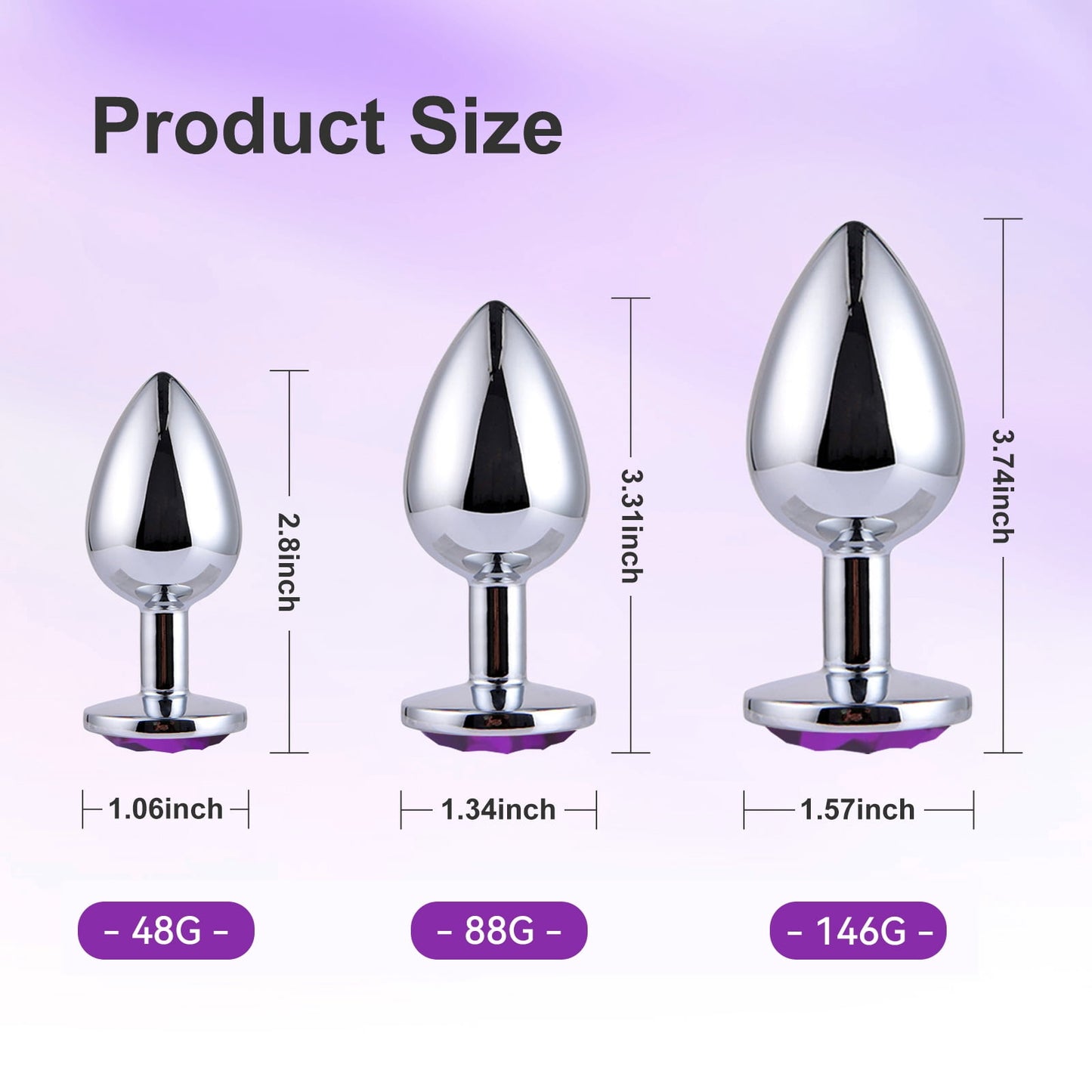 Stainless Steel Jewelry Design Anal Butt Plug Set 3PCS Anal Sex Toys Set,Couples Adult Sex Toys for Male Female-Purple