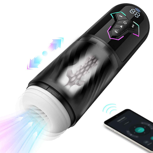 10 Vibrating,7 Thrusting & 5 Sucking Modes Male Stroker,APP Control Male Masturbators Cup,Adult Sex Toys for Men-Black
