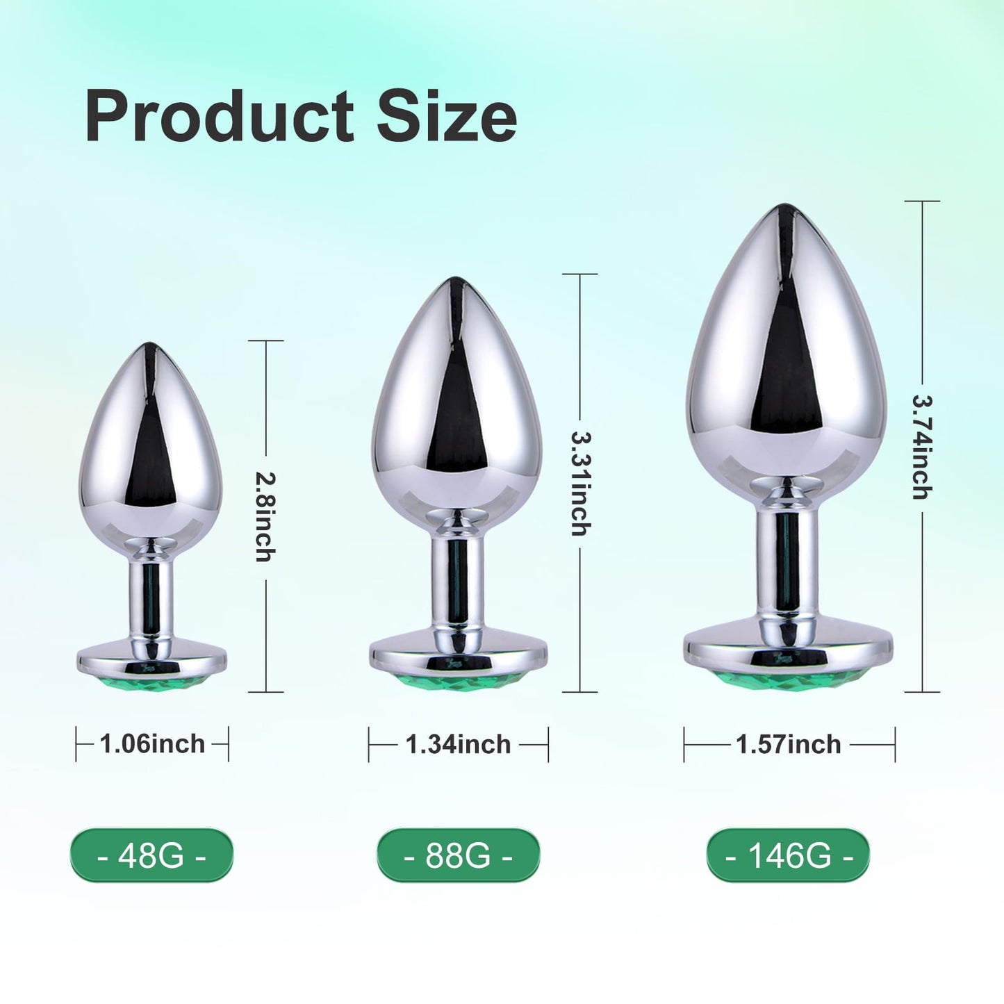 Anal Butt Plug Set Adult Sex Toy Stainless Steel Anal Set 3PCS Butt Adult Toy Anal plugs Sex toys for Men Women-Green