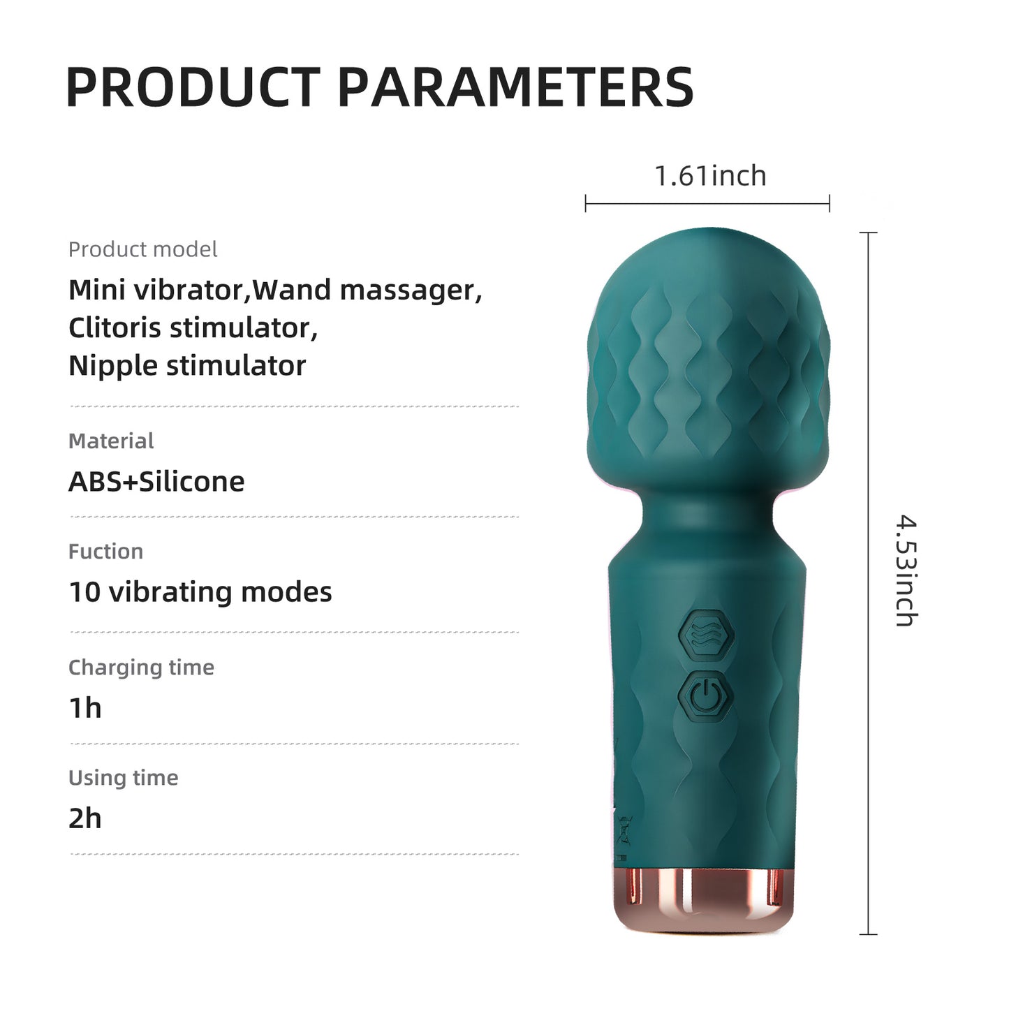 Wand Massager Rechargeable Mini Vibrator with 10 Modes,Clitoris Stimulator Sex Toys for Women-Green