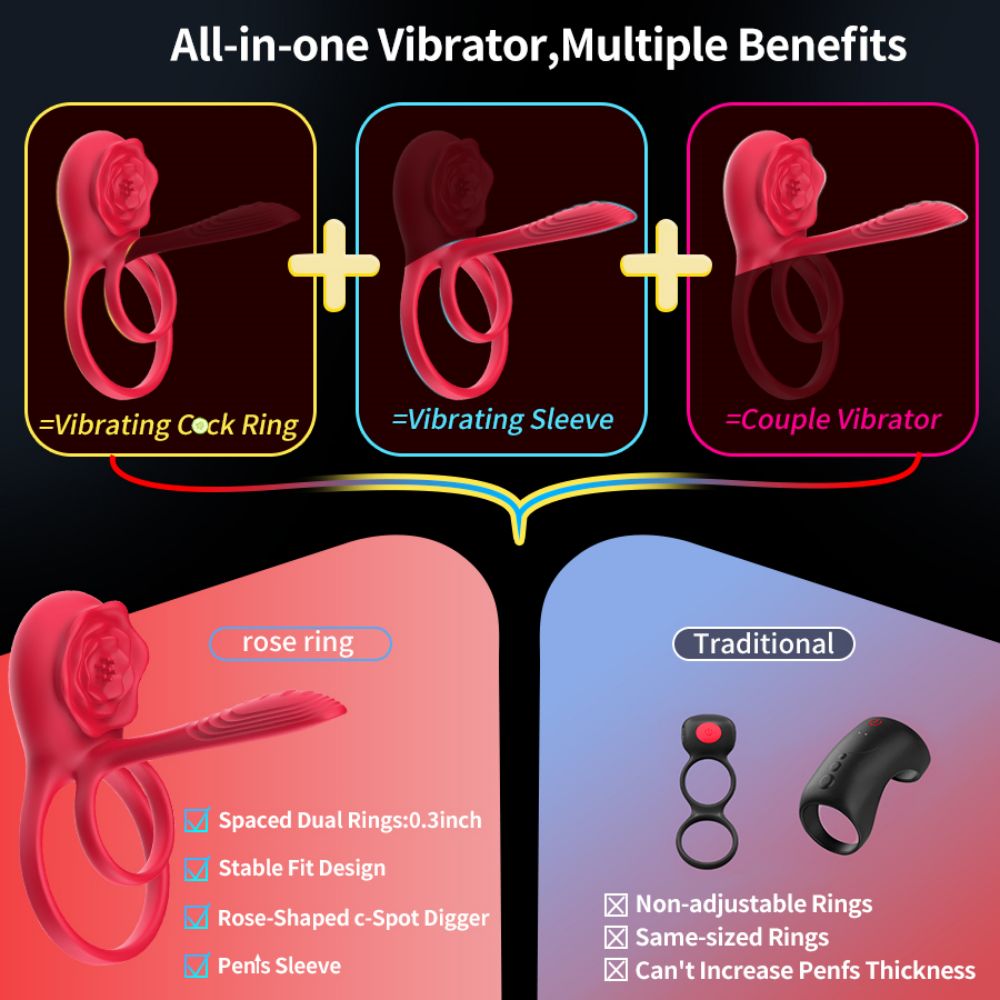 Vibrating Penis Ring with with Rose Vibrator,10 Vibrations Mode APP Remote Control Penis Ring Clitoris Vibrator,Couples Adult Sex Toys for Men Women