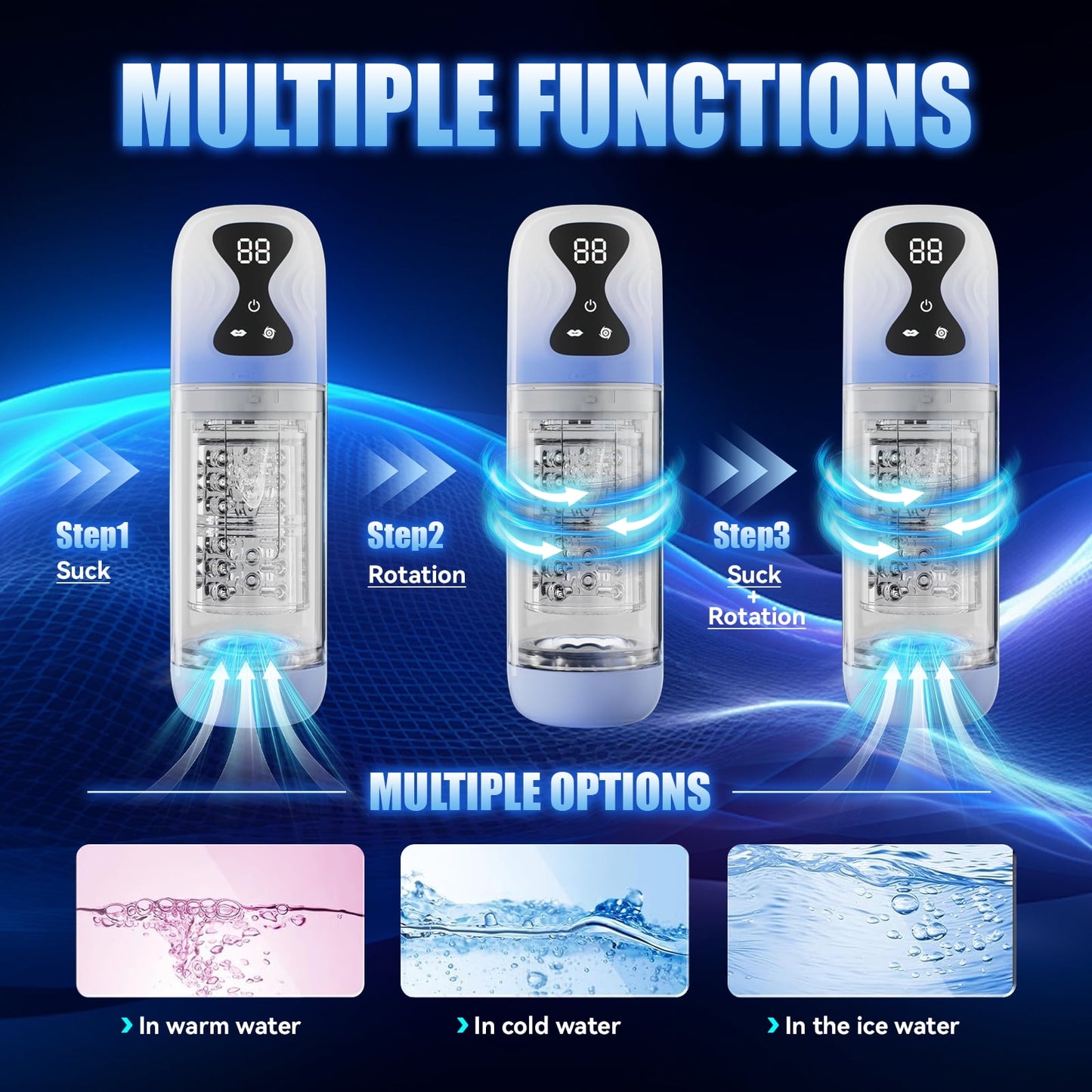 Automatic Male Masturbator Cup with 7 Rotating & 7 Sucking Mode,IPX7 Waterproof Male Strokers,Adult Sex Toys for Men-Blue
