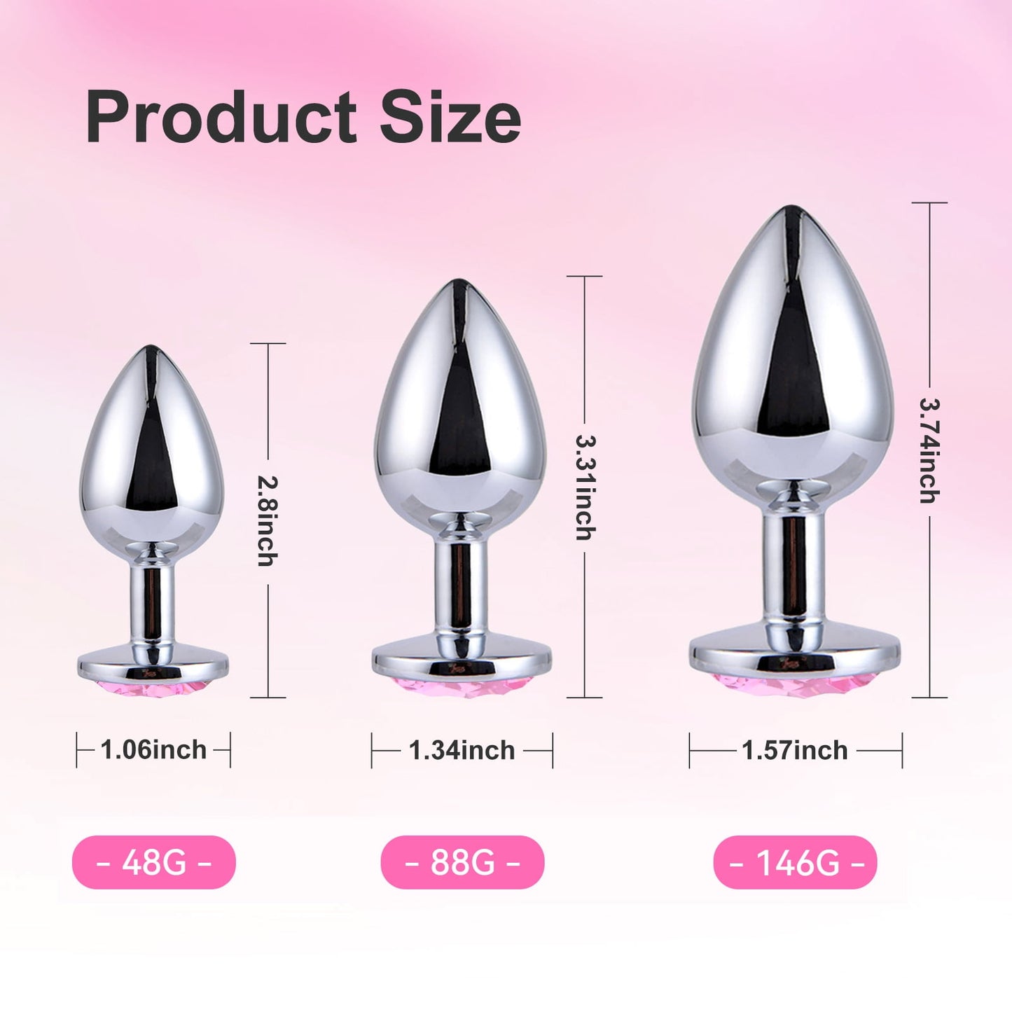 Anal Butt Plug Set Jewelry Design Stainless Steel 3PCS Anal Sex Toys Set,Adult Sex Toys for Couples Female Male-Pink