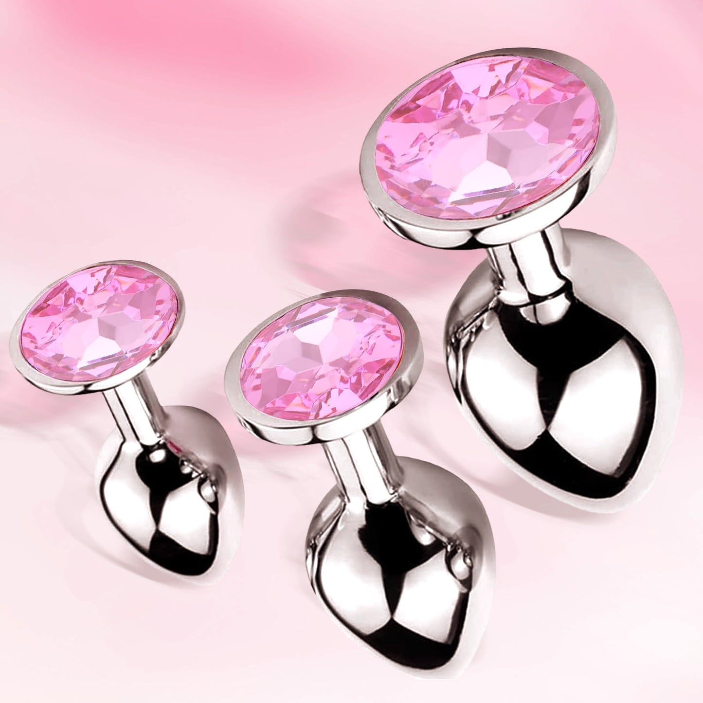 Anal Butt Plug Set Jewelry Design Stainless Steel 3PCS Anal Sex Toys Set,Adult Sex Toys for Couples Female Male-Pink