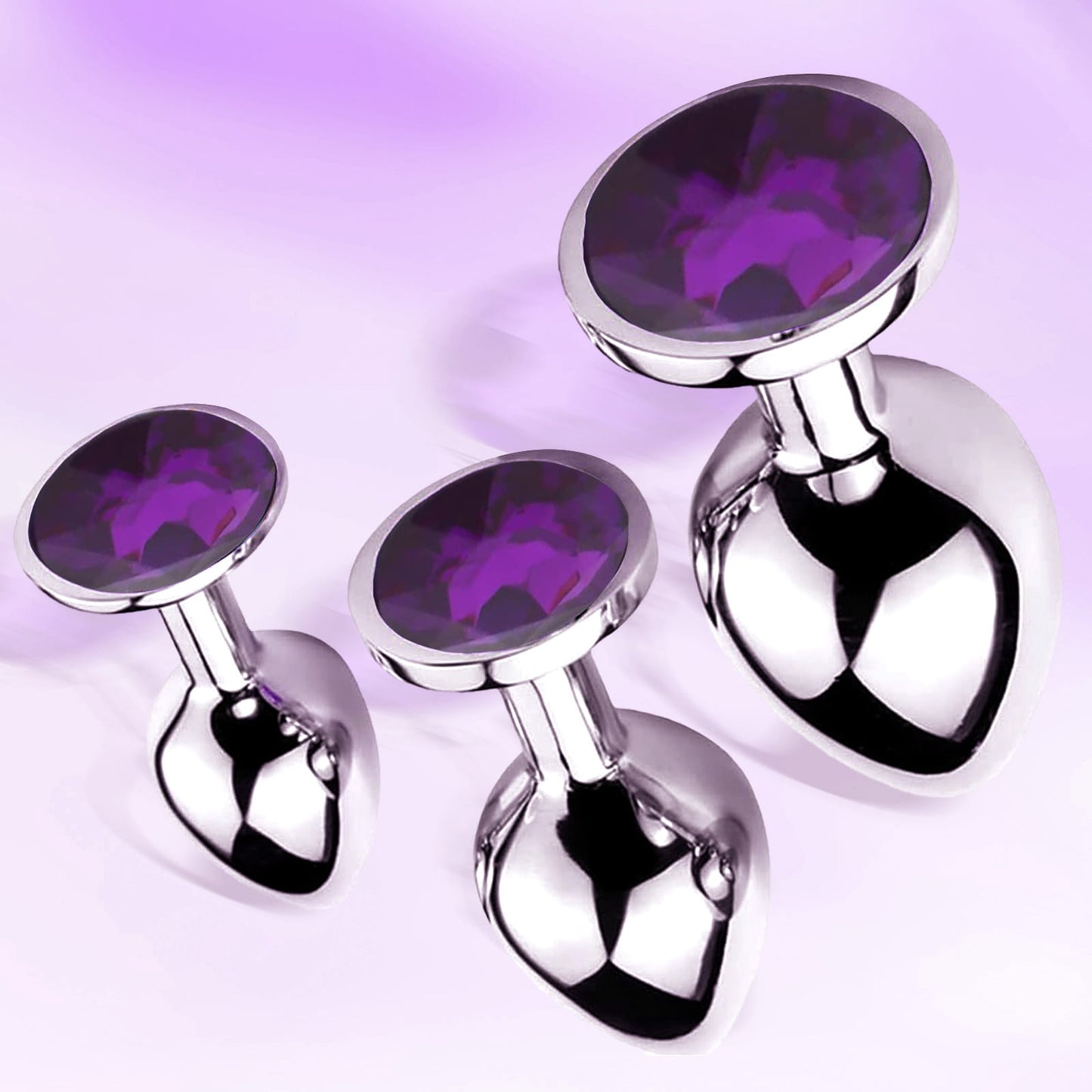 Stainless Steel Jewelry Design Anal Butt Plug Set 3PCS Anal Sex Toys Set,Couples Adult Sex Toys for Male Female-Purple