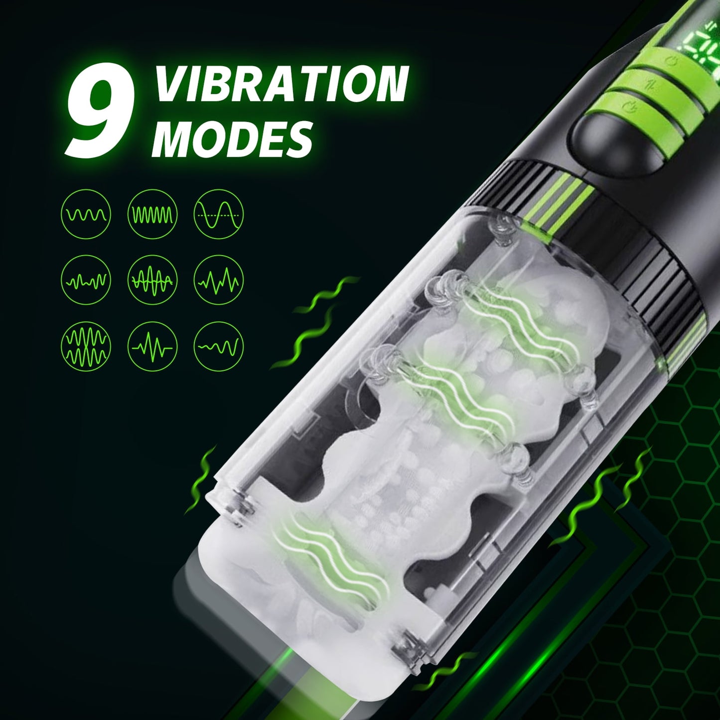 Heating Automatic Male Masturbator Cup,9 Vibrating & 5 Thrusting Male Stroker,Adult Sex Toys for Men-Gray & Green