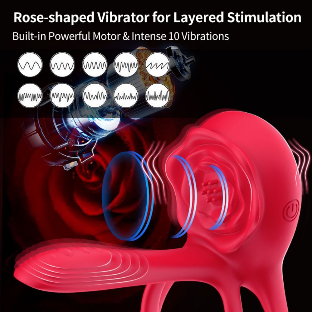 Vibrating Penis Ring with with Rose Vibrator,10 Vibrations Mode APP Remote Control Penis Ring Clitoris Vibrator,Couples Adult Sex Toys for Men Women