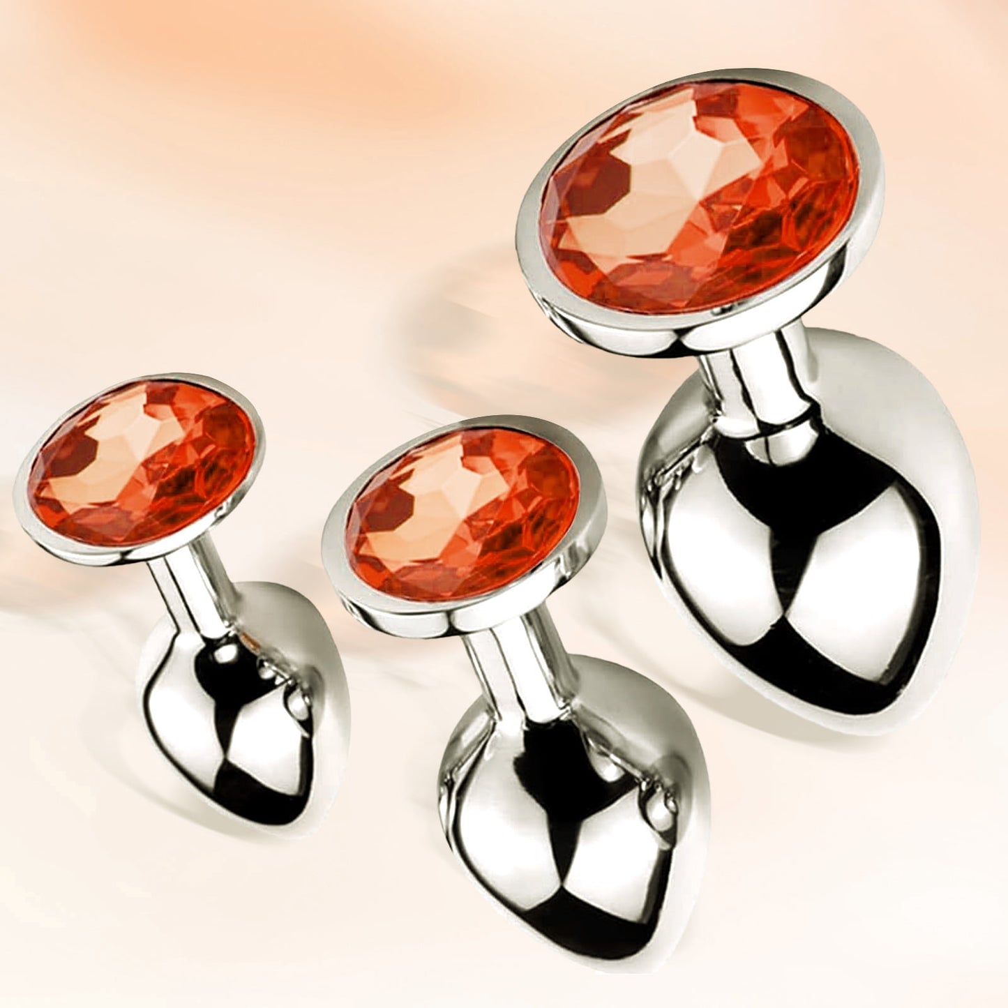 3PCS Anal Butt Plug Set Jewelry Design Stainless Steel Anal Sex Toys Set,Adult Sex Toys for Couples Male Female-Orange