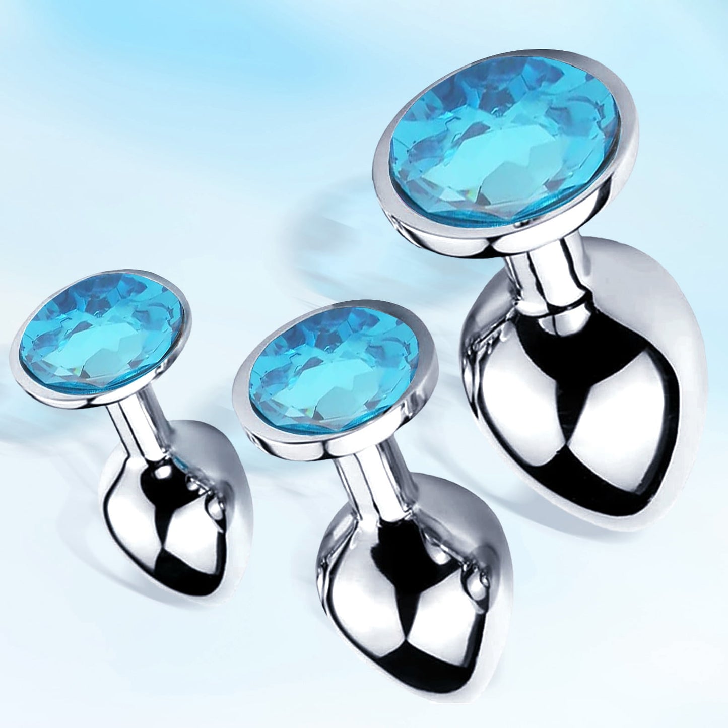 3PCS Anal Sex Toys Set Jewelry Design Stainless Steel Anal Butt Plug Set,Adult Sex Toys for Couples Male Female-Light Blue