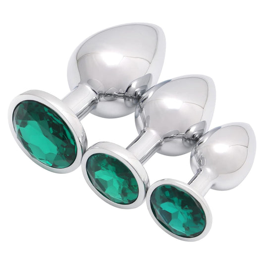 Anal Butt Plug Set Adult Sex Toy Stainless Steel Anal Set 3PCS Butt Adult Toy Anal plugs Sex toys for Men Women-Green