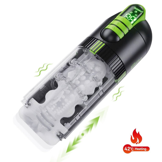 Heating Automatic Male Masturbator Cup,9 Vibrating & 5 Thrusting Male Stroker,Adult Sex Toys for Men-Gray & Green