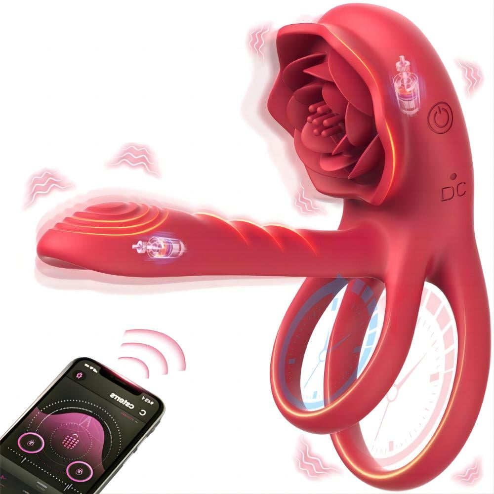 Vibrating Penis Ring with with Rose Vibrator,10 Vibrations Mode APP Remote Control Penis Ring Clitoris Vibrator,Couples Adult Sex Toys for Men Women