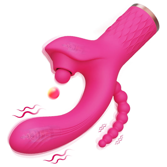 Women Rabbit Vibrator with 7 Pulsing & Vibrating Modes,G-Spot Vibrator Dildo with Anal Beads Plug,Couples Adult Sex Toys(Rose Red)
