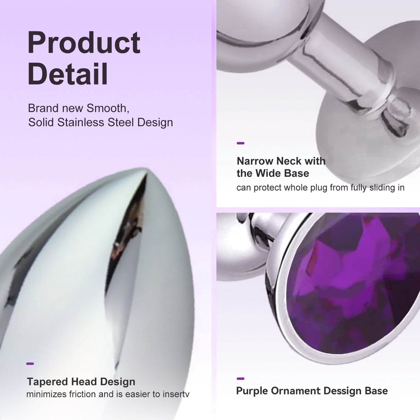 Stainless Steel Jewelry Design Anal Butt Plug Set 3PCS Anal Sex Toys Set,Couples Adult Sex Toys for Male Female-Purple
