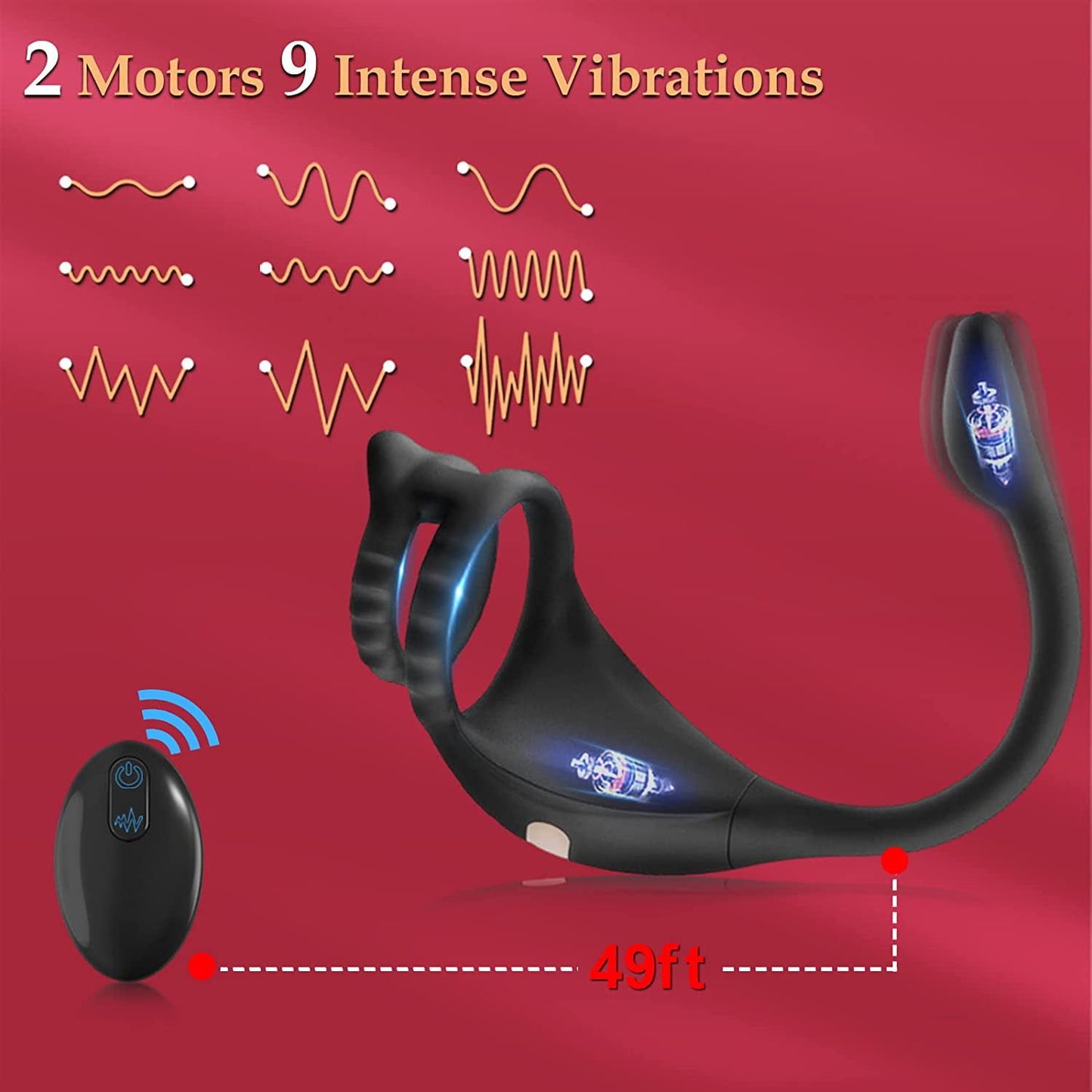 2-in-1 Vibrating Penis Ring with Mini Bullet Anal Plug Vibrator,Remote Control Male Vibrator Sex Toys for Men,Silicone,Black