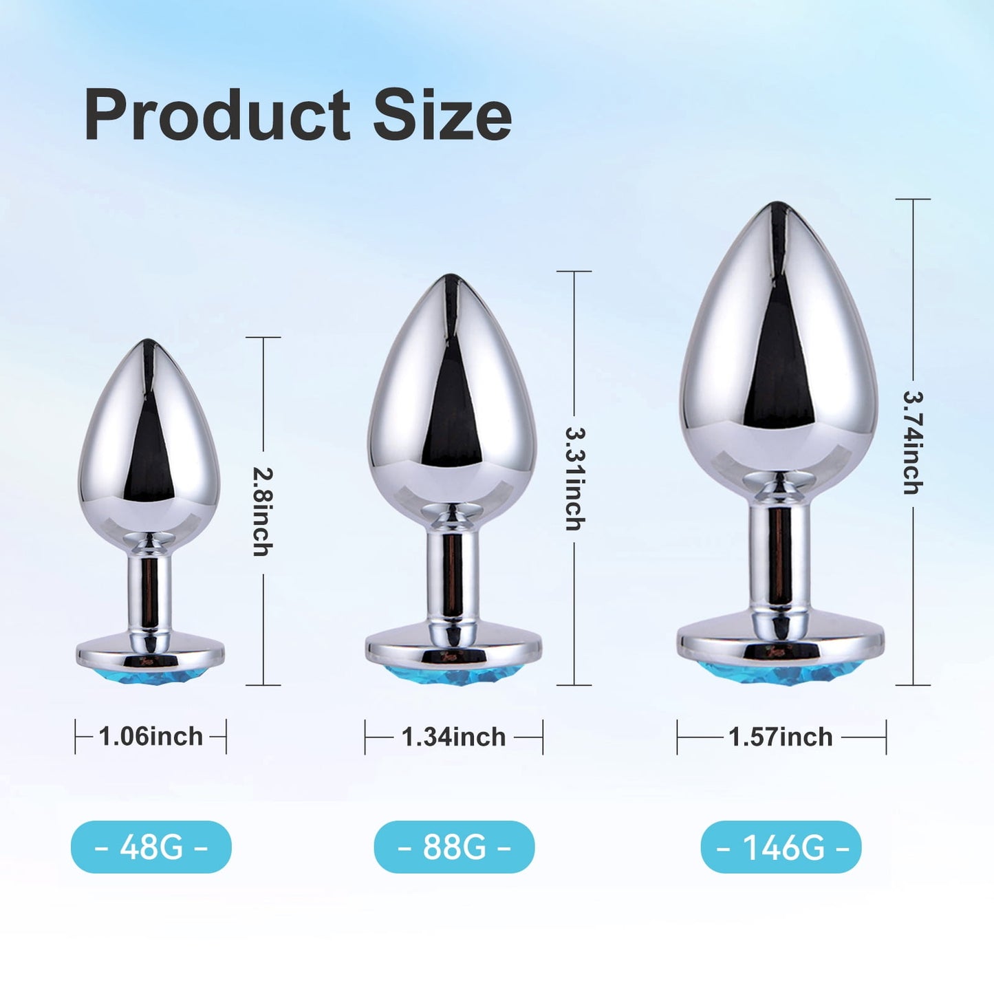 3PCS Anal Sex Toys Set Jewelry Design Stainless Steel Anal Butt Plug Set,Adult Sex Toys for Couples Male Female-Light Blue