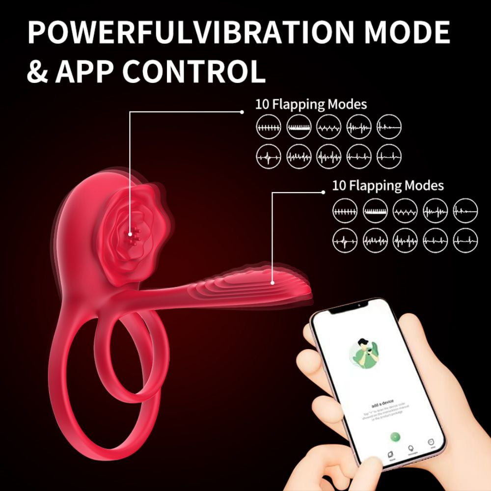 Vibrating Penis Ring with with Rose Vibrator,10 Vibrations Mode APP Remote Control Penis Ring Clitoris Vibrator,Couples Adult Sex Toys for Men Women